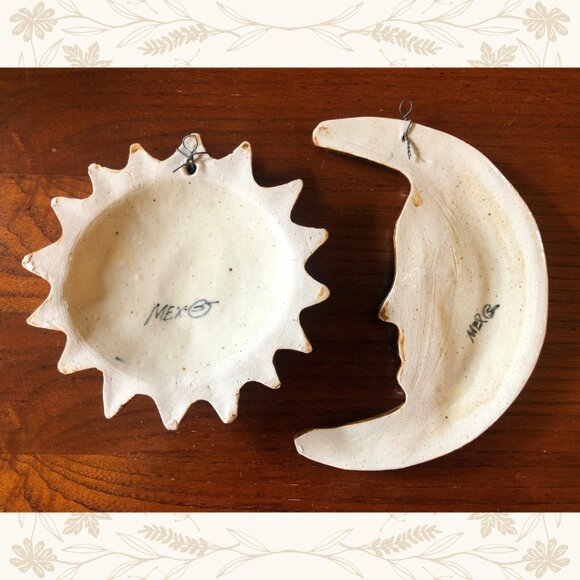 Hand-Painted Mexican Tonala Sun & Moon Wall Hangings – Signed - Picture 2 of 2